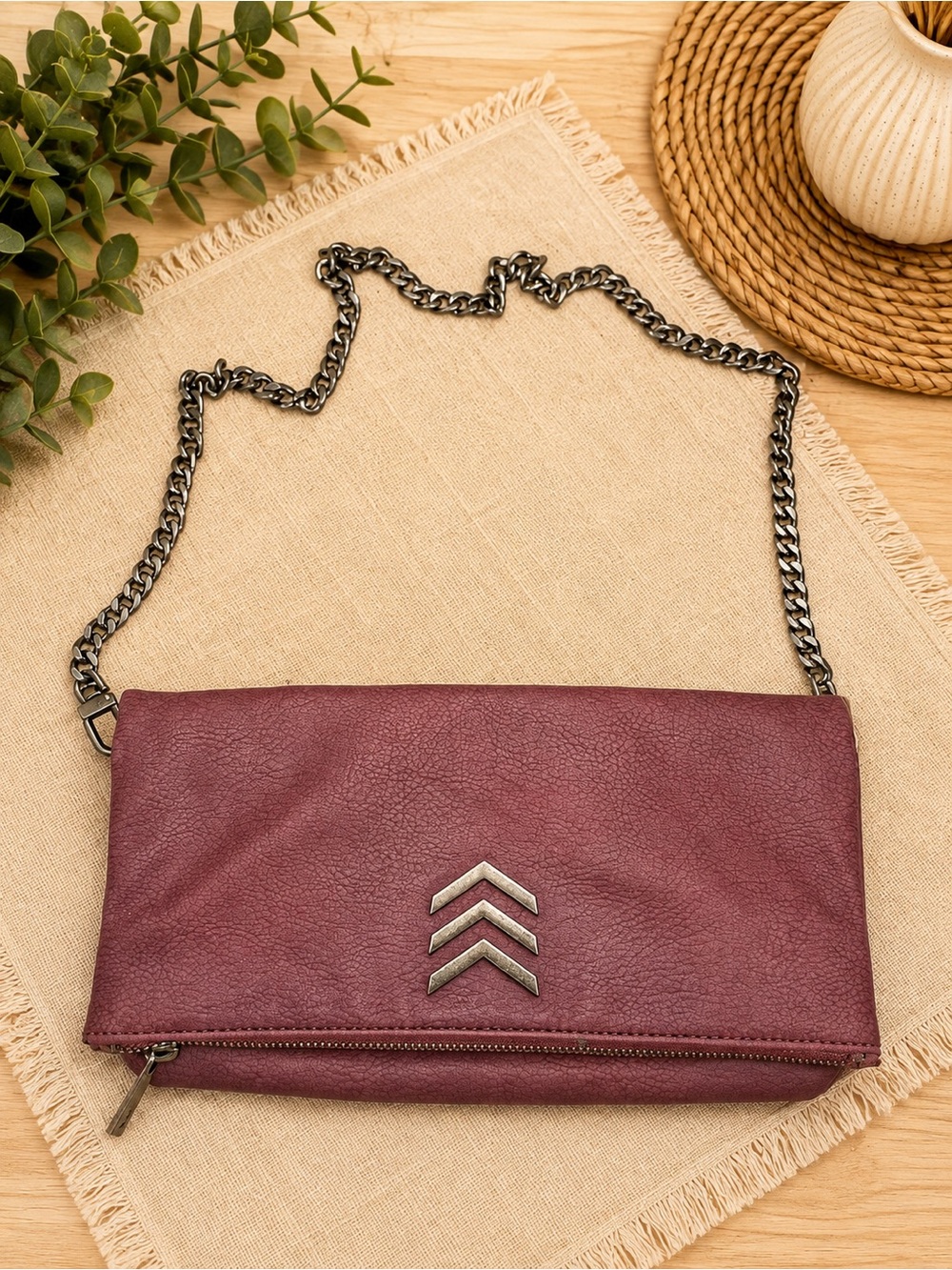Express Burgundy Fold-Over Chain Crossbody Bag